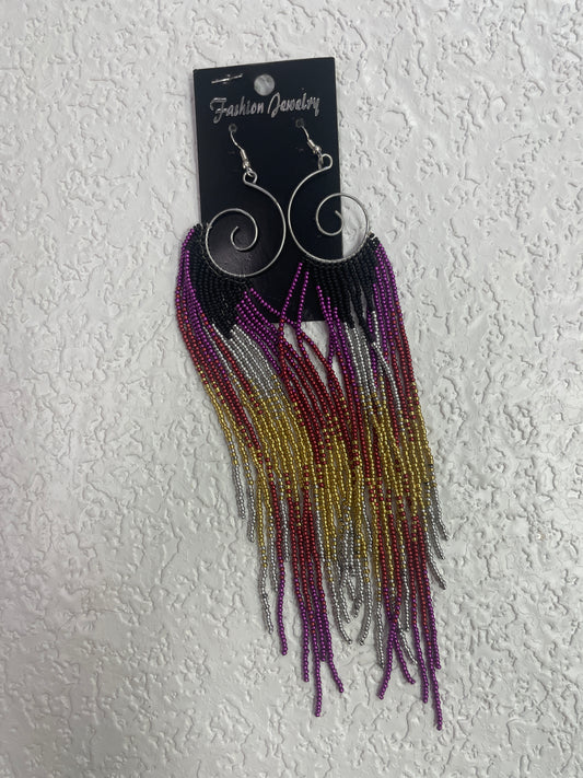 DARK RED YELLOW TRIBAL EARRINGS