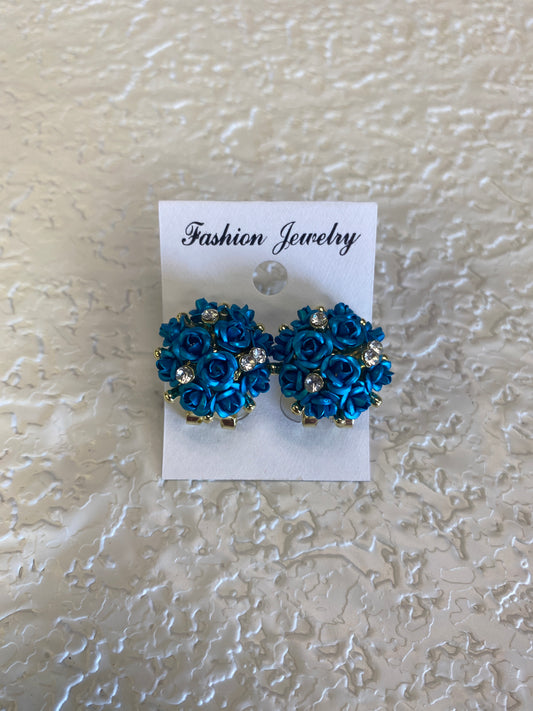 ROSE FLOWER STUD EARRINGS BLUE