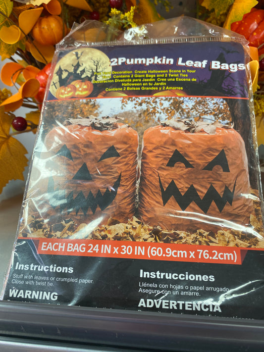 HALLOWEEN PUMPKIN LEAF BAGS 2PK