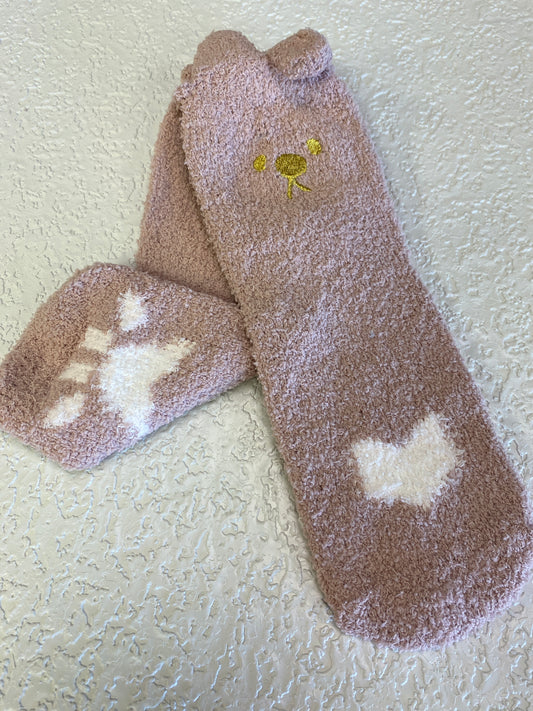 COZY CORAL FLEECE CAT PAW SOCKS PINK