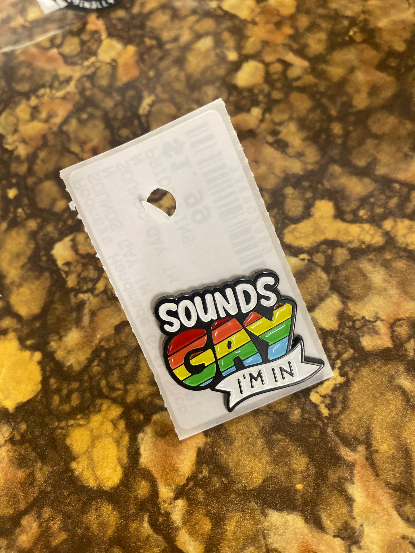 SOUNDS GAY IM IN ENAMEL PIN