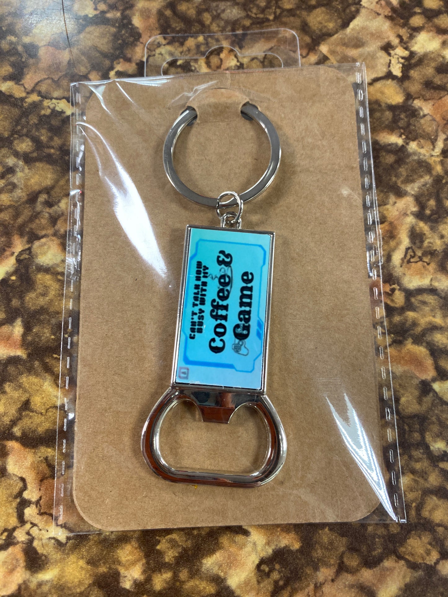 COFFEE & GAME KEYCHAIN WITH BOTTLE OPENER