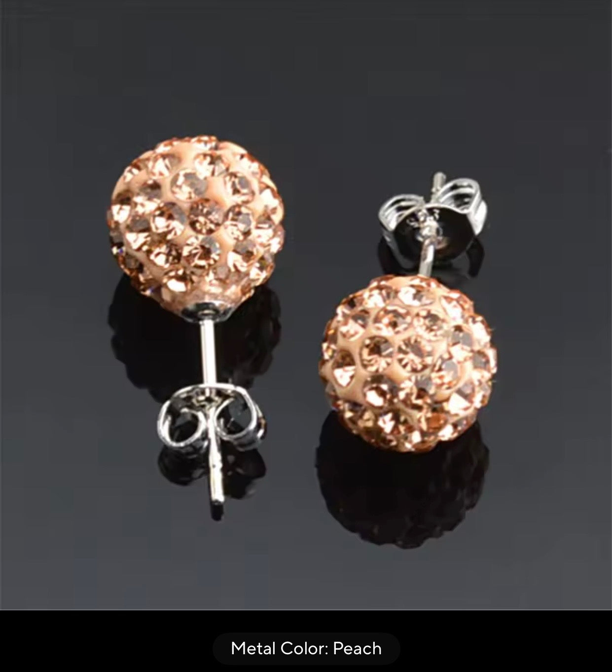 CRYSTAL BALL EARRINGS PEACH