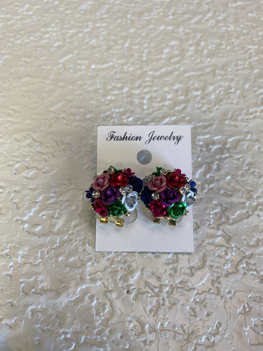 ROSE FLOWER STUD EARRINGS COLORFUL FLOWER