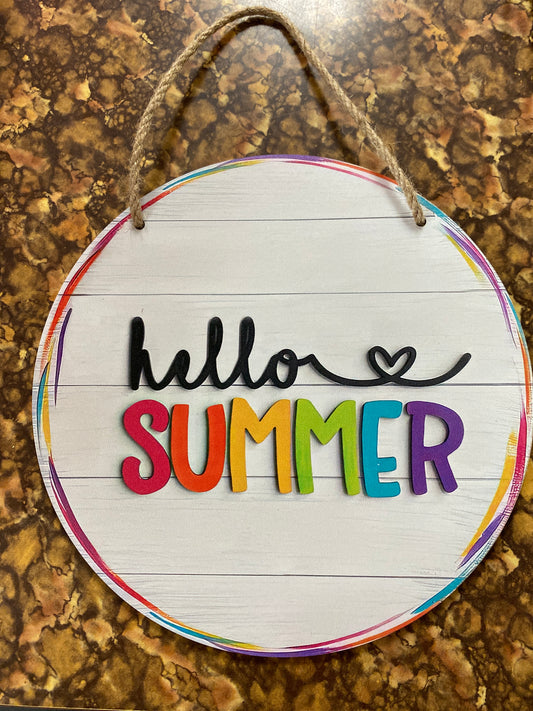 HELLO SUMMER RAINBOW WOOD SIGN