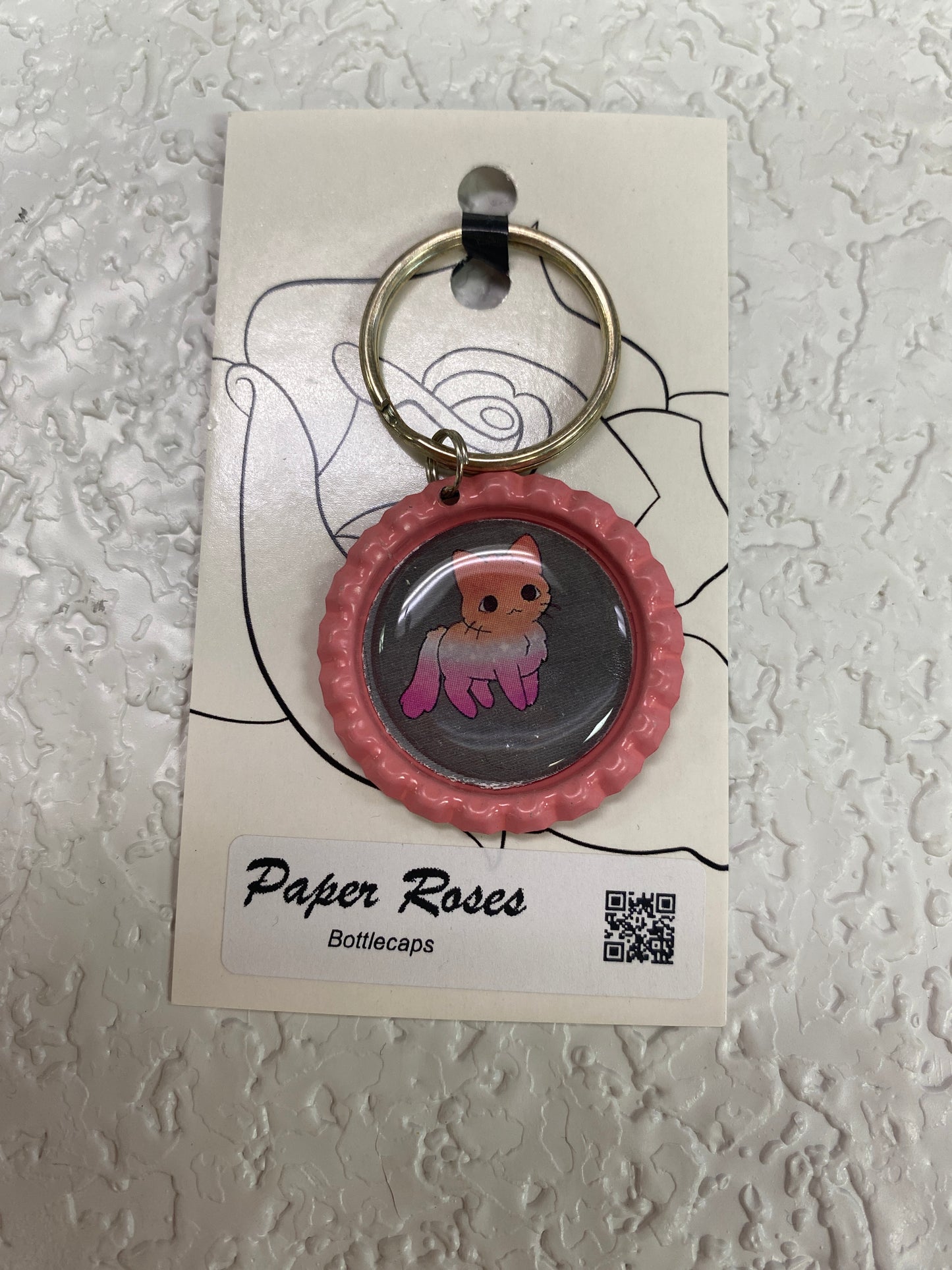 PINK LESBIAN CAT PRIDE BOTTLE CAP KEYCHAIN