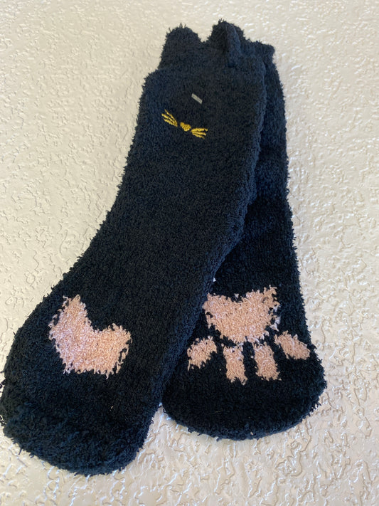 COZY FLEECE CAT PAW SOCKS BLACK