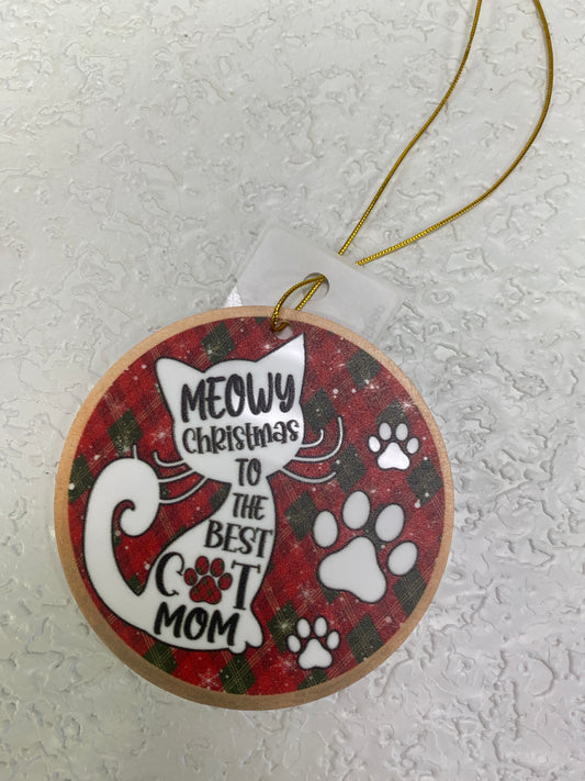 CAT MOM WOOD ORN