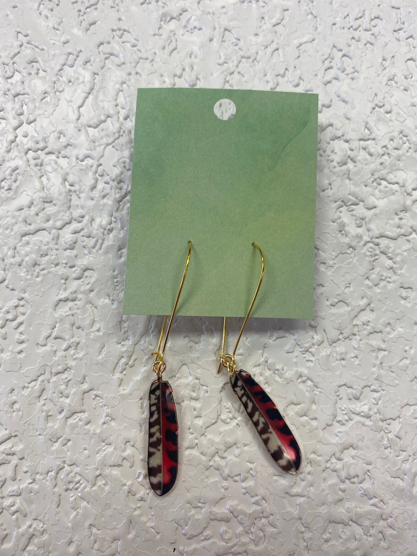 FEATHER RED WHITE EARRINGS