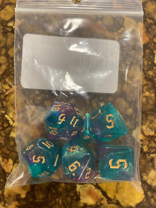 DD DICE PURPLE TEAL GOLD DICE