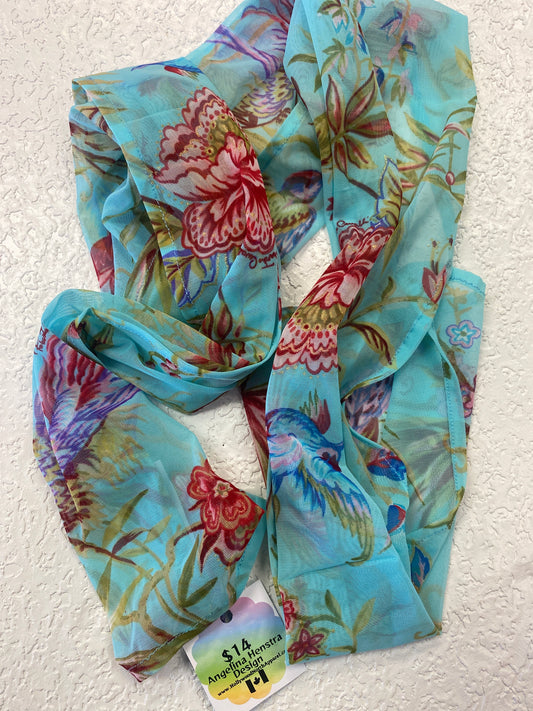SCARVE TEAL WITH FLOWERS