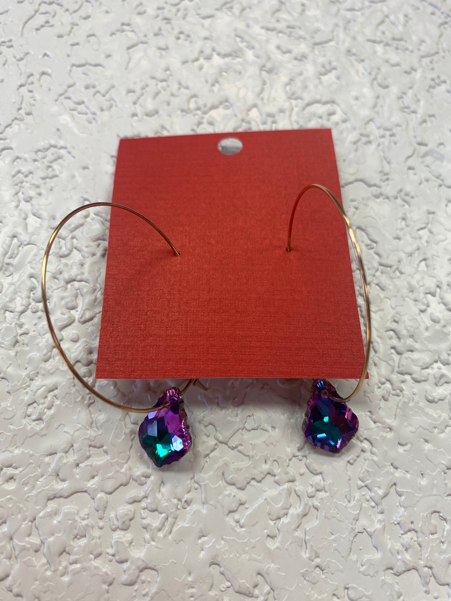 GOLD HOOPS TEAL PURPLE SPARKLE EARRINGS