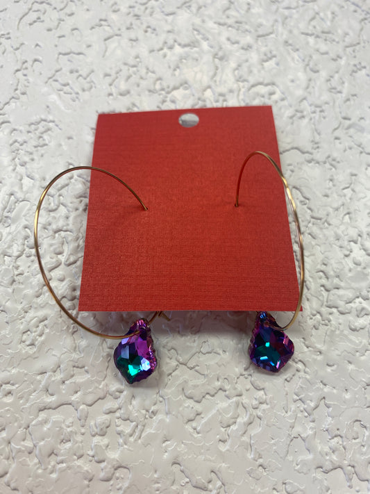 GOLD HOOPS TEAL PURPLE SPARKLE EARRINGS