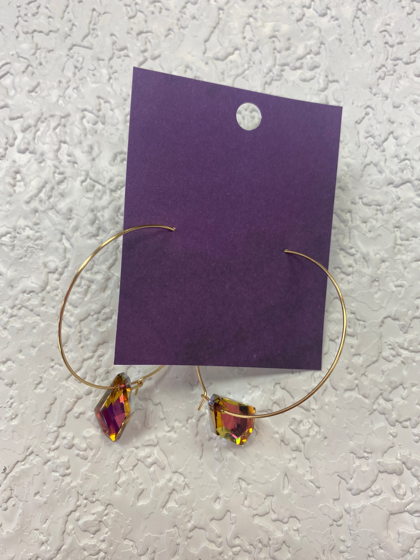GOLD HOOPS YELLOW PINK SPARKLE EARRINGS