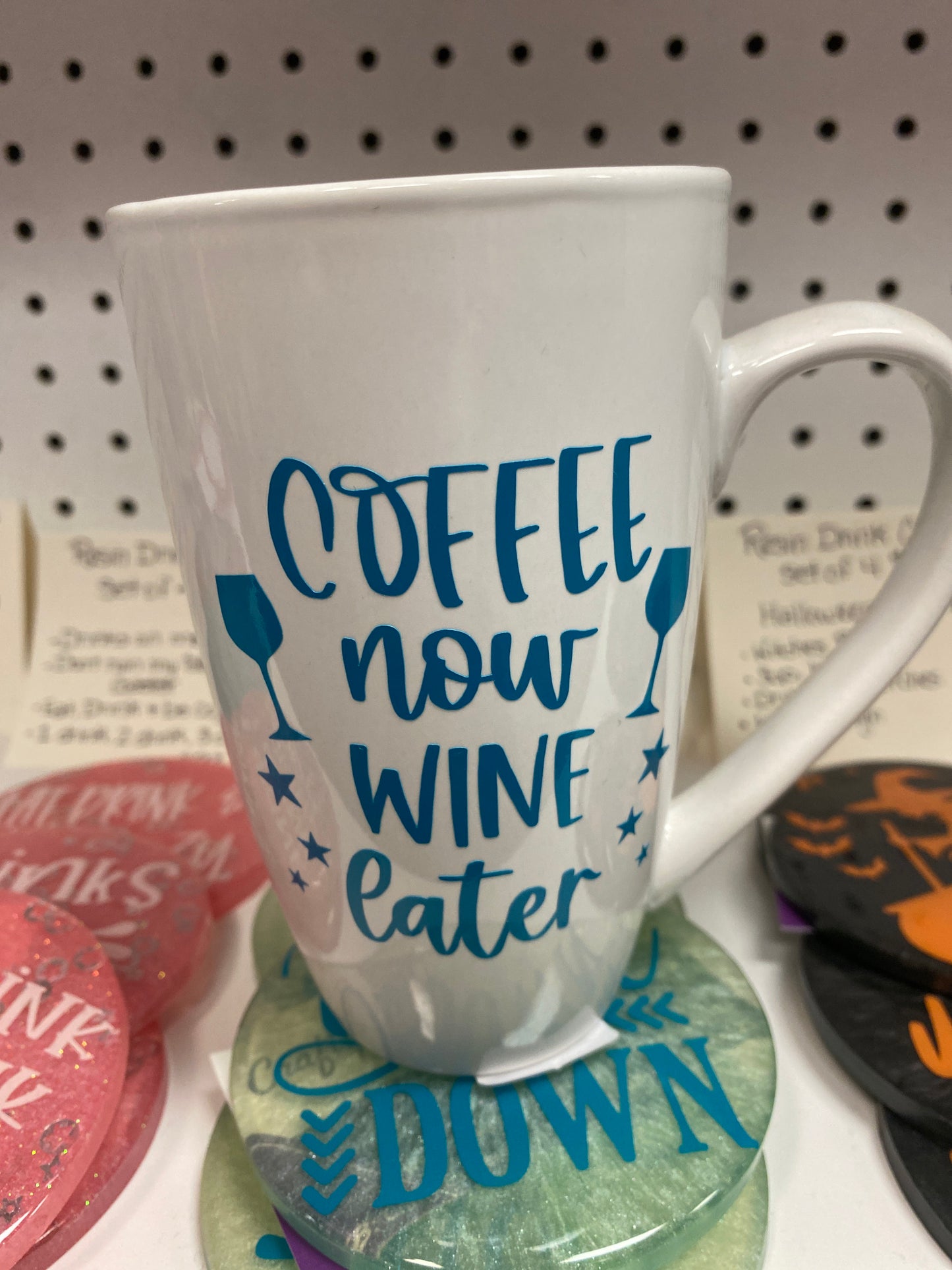 WHITE COFFEE MUG COFFEE NOW WINE LATER