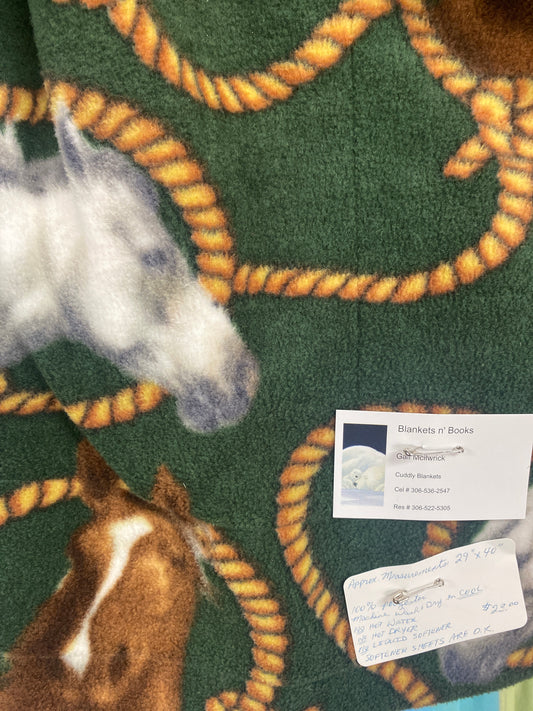 FOREST GREEN HORSES FLEECE BLANKET