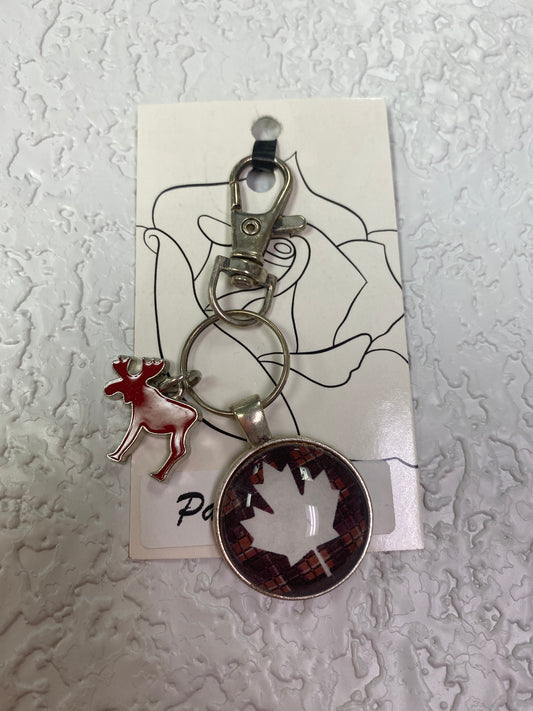 RED CANADA MOOSE SILVER KEYCHAIN