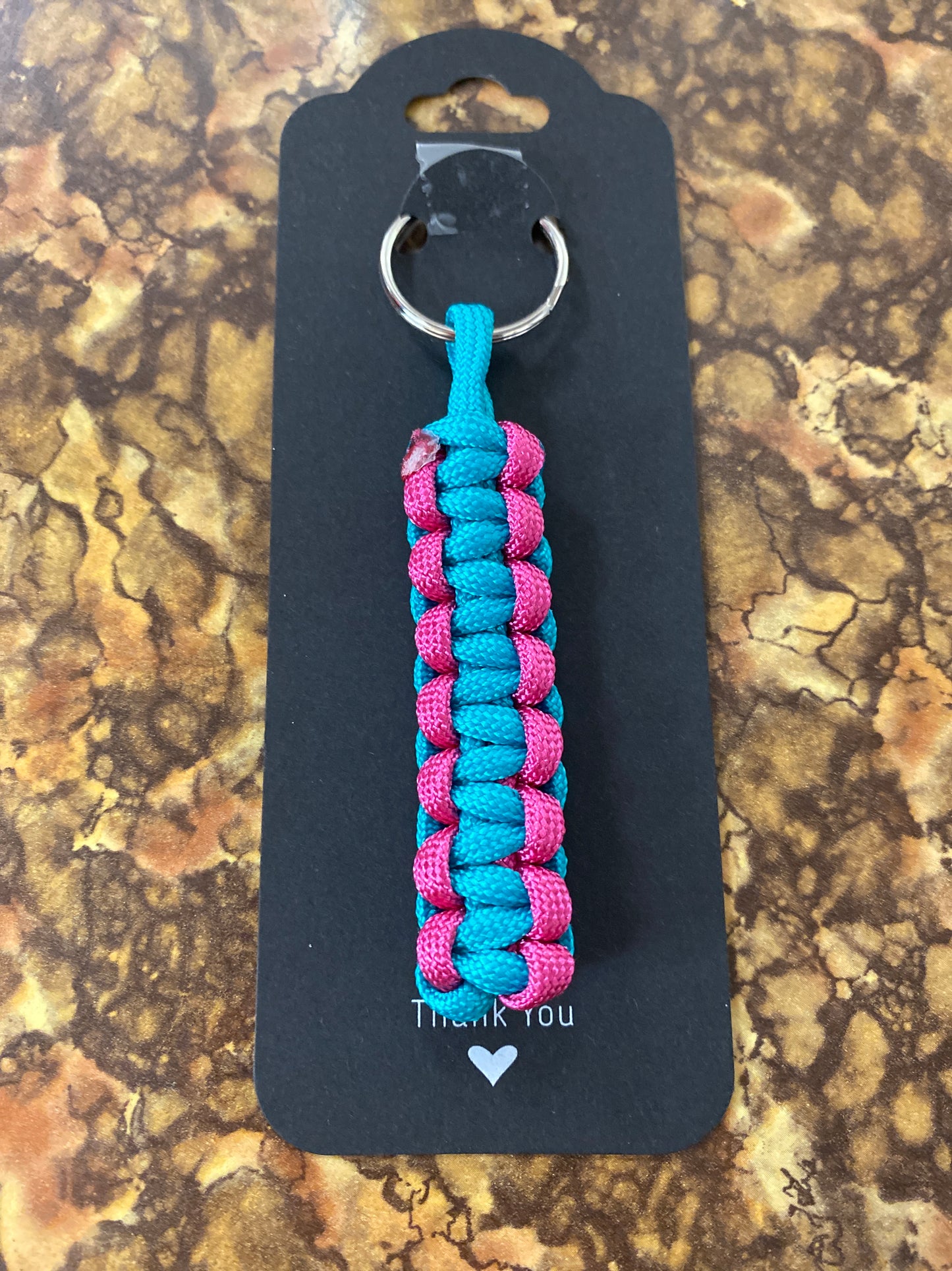 Paracord keychain small cobra teal pink