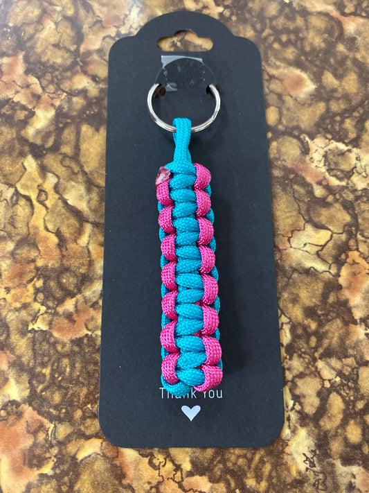 Paracord keychain small cobra teal pink