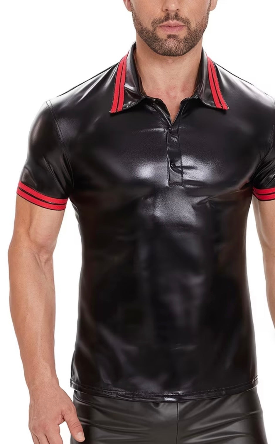 MENS SEXY FITTED BLACK RED SHORT SLEEVE SHIRT