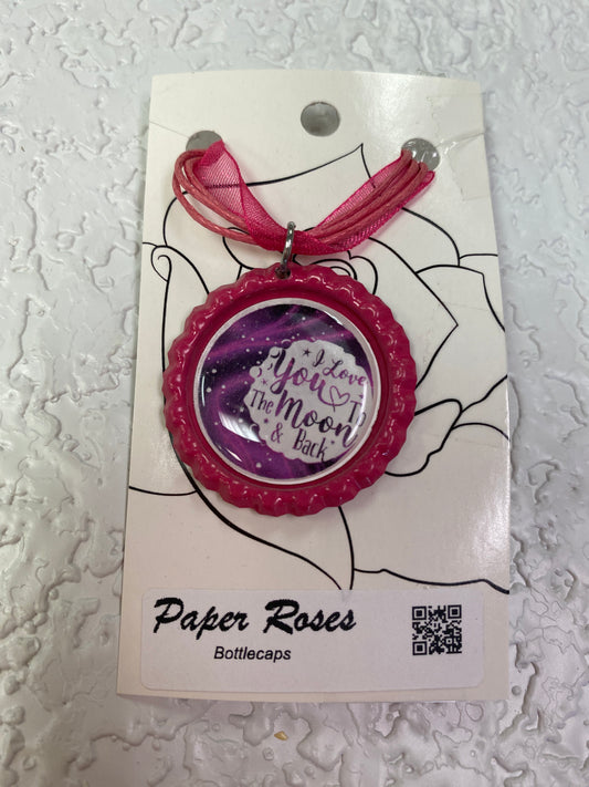 PINK I LOVE U BOTTLE CAP NECKLACE
