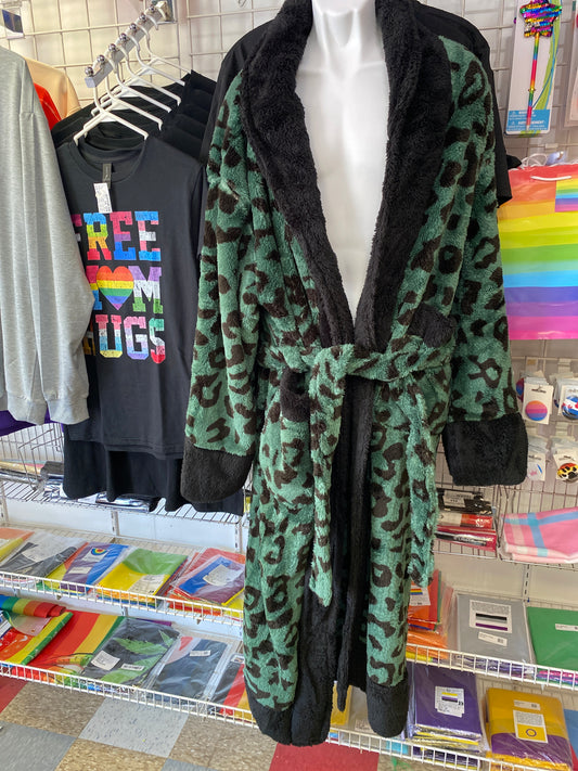 GREEN LEOPARD PRINT HOUSE COAT