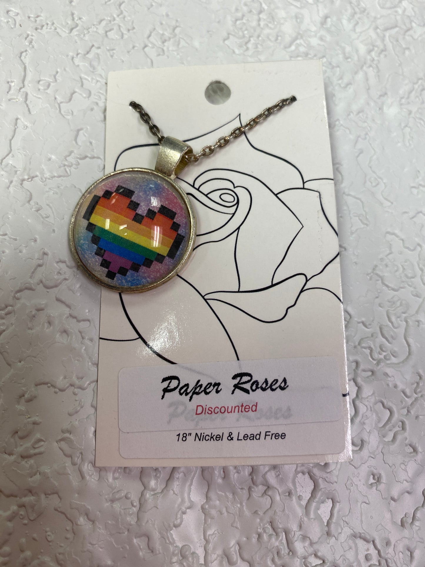 RAINBOW PIXEL HEART SILVER NECKLACE
