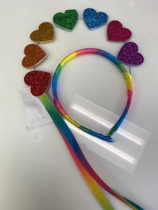 COLORFUL RIBBON FIVE LOVE HEARTS HEADBAND