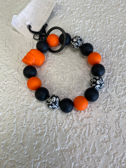 ORANGE HALLOWEEN SKULL BEADED KEYCHAIN