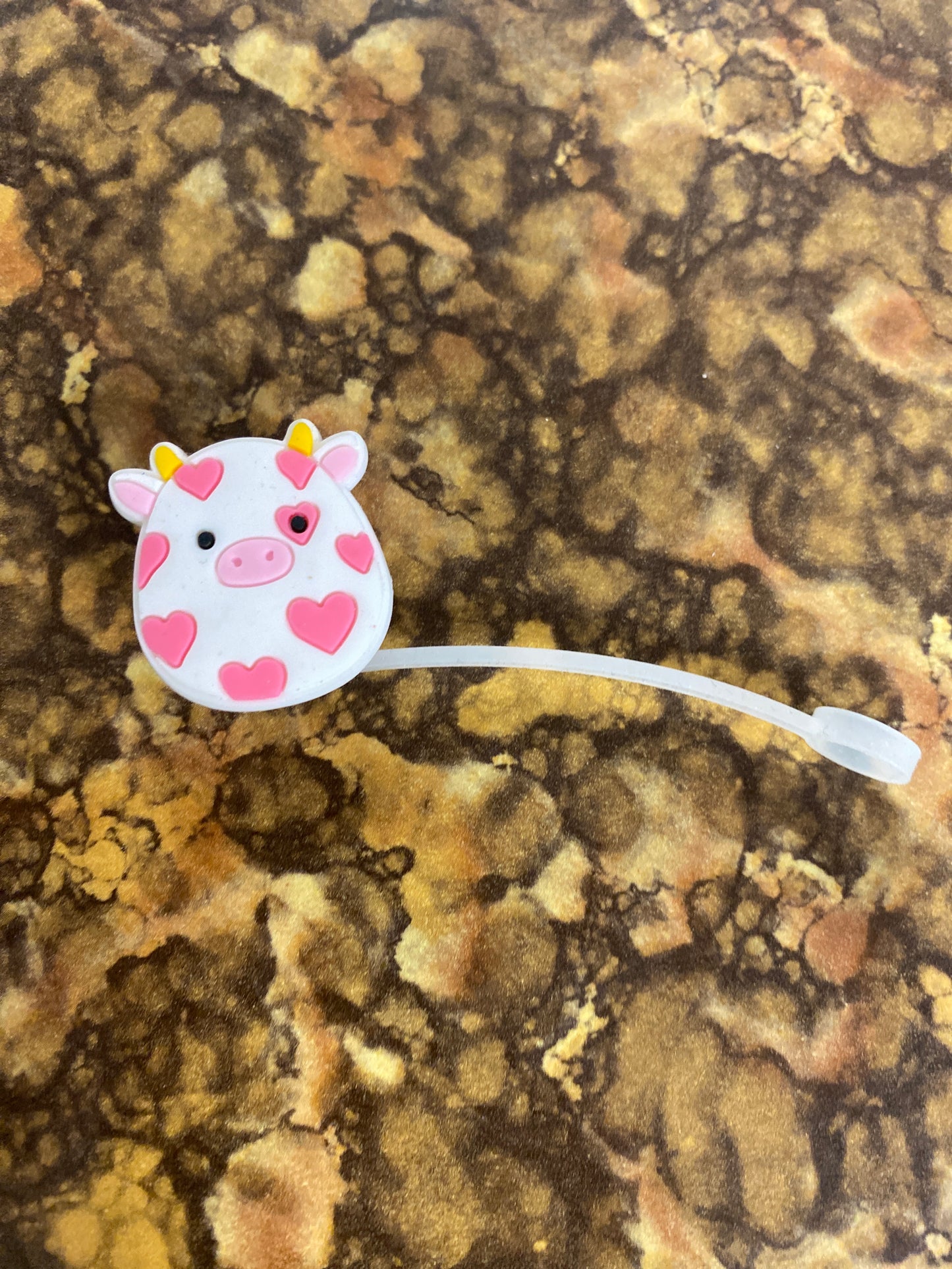 PINK HEART COW STRAW COVER