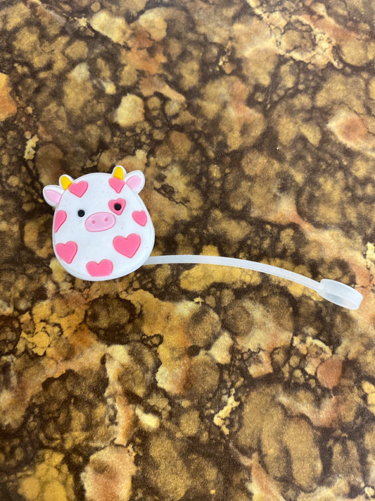 PINK HEART COW STRAW COVER