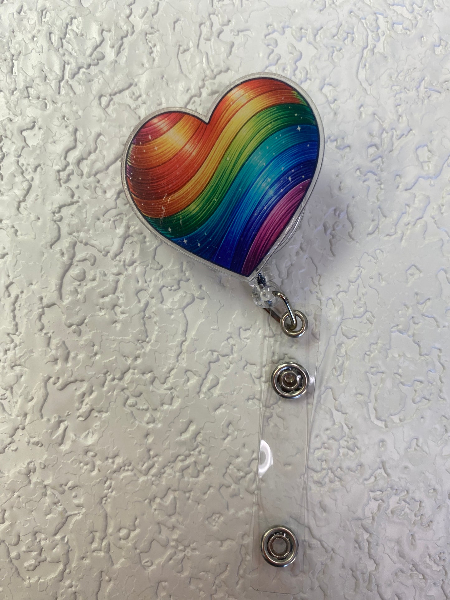 ACRYLIC HEART RAINBOW BADGE HOLDER