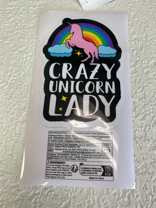 CRAZY UNICORN LADY VINYL STICKER