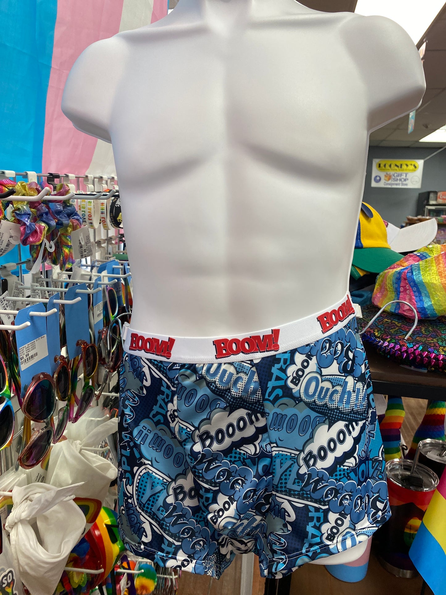 MENS BLUE COMIC PRINT BOOM BOXER SHORTS