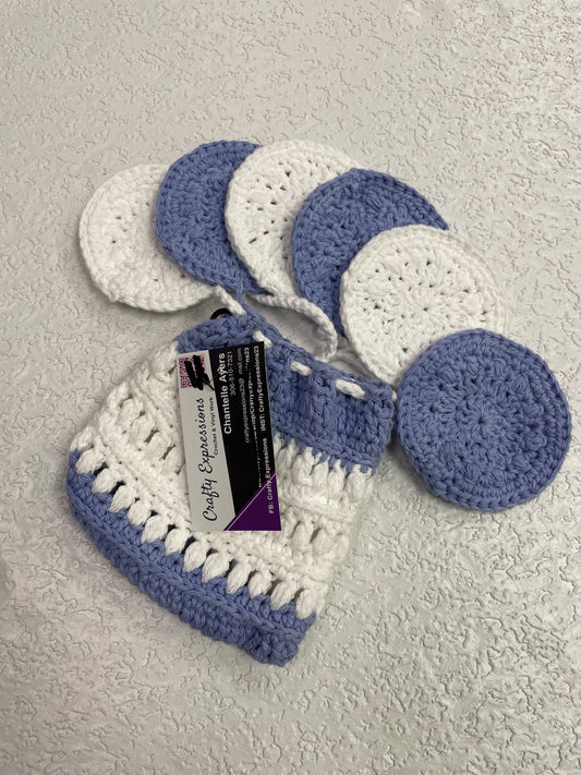 6 PK MAKE UP PADS WITH BAG BLUE PURPLE WHITE