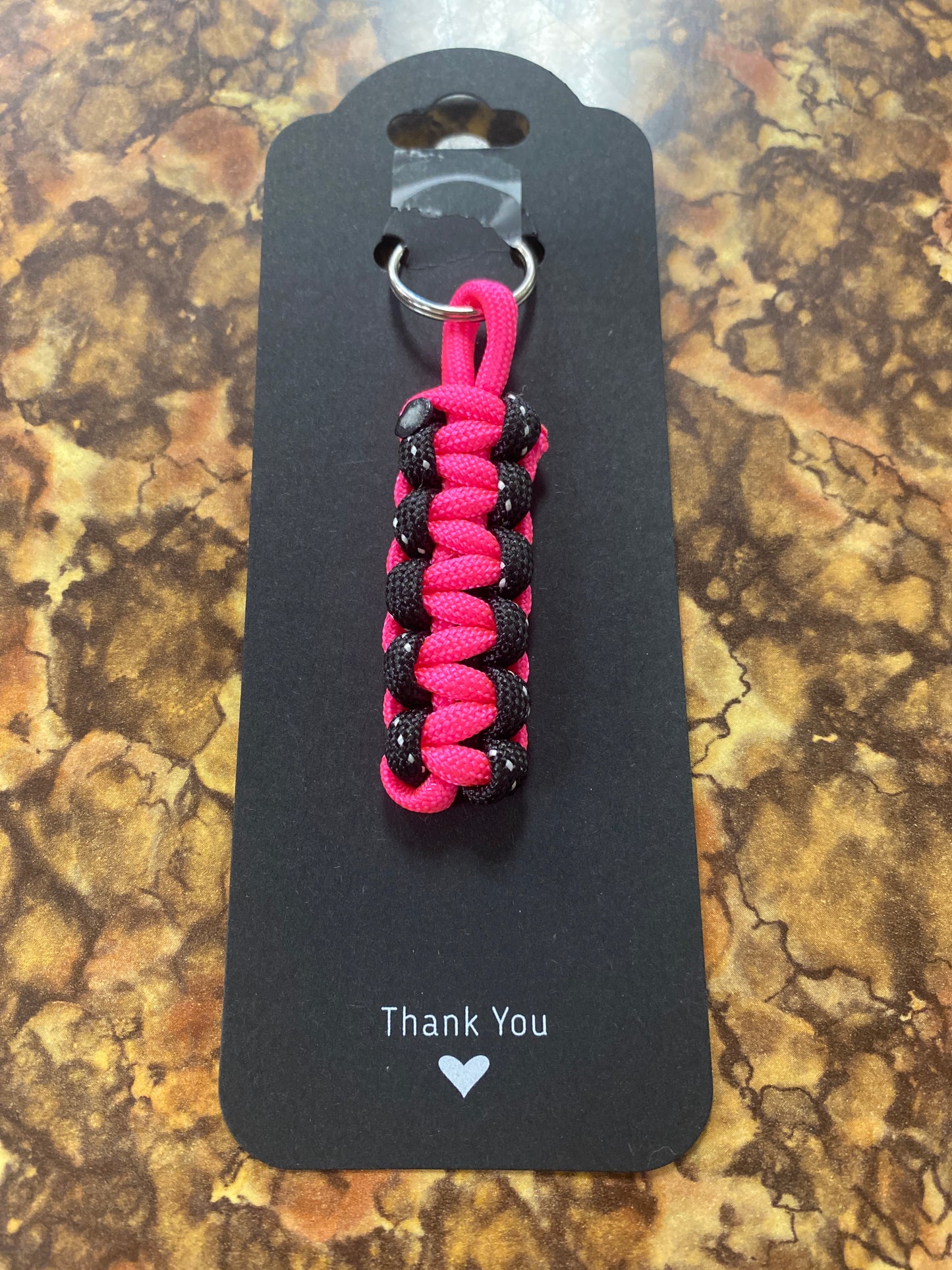 Paracord keychain zipper pull pink glow in dark black
