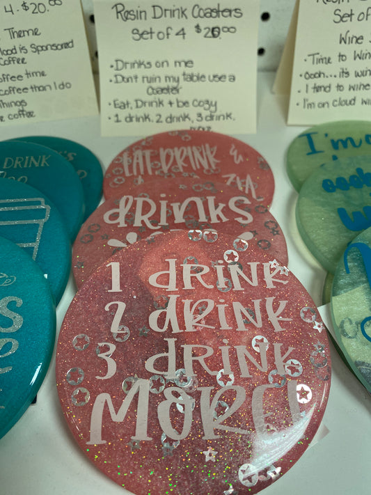 RESIN DRINK COASTERS 1 DRINK 2 DRINK SET OF 4