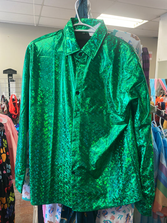 GLITTERY GREEN BUTTON UP SHIRT XXXL