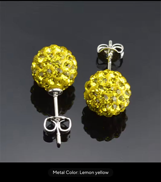 CRYSTAL BALL EARRINGS LEMON YELLOW