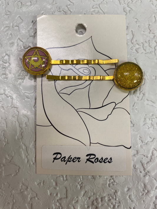 GOLD MOON CRYSTAL POWER HAIR CLIPS