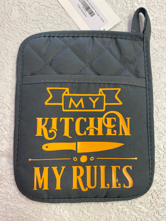 GREY HOT POT HOLDERS MY KITCHEN MY RULES