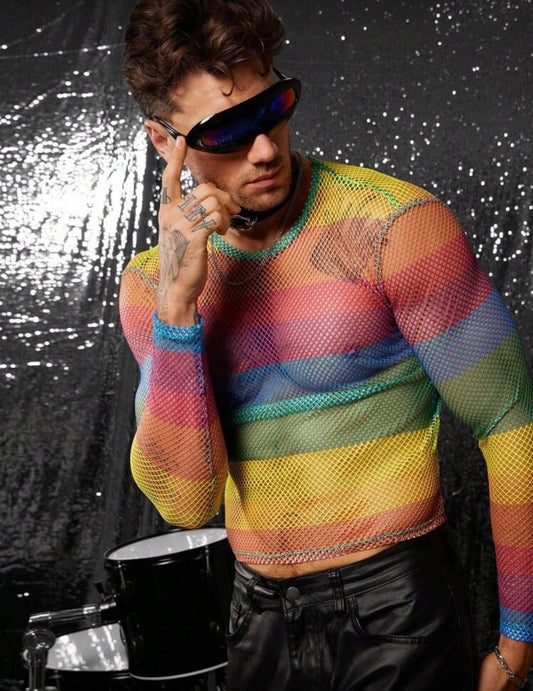 RAINBOW FISHNET LONG SLEEVES SHIRT