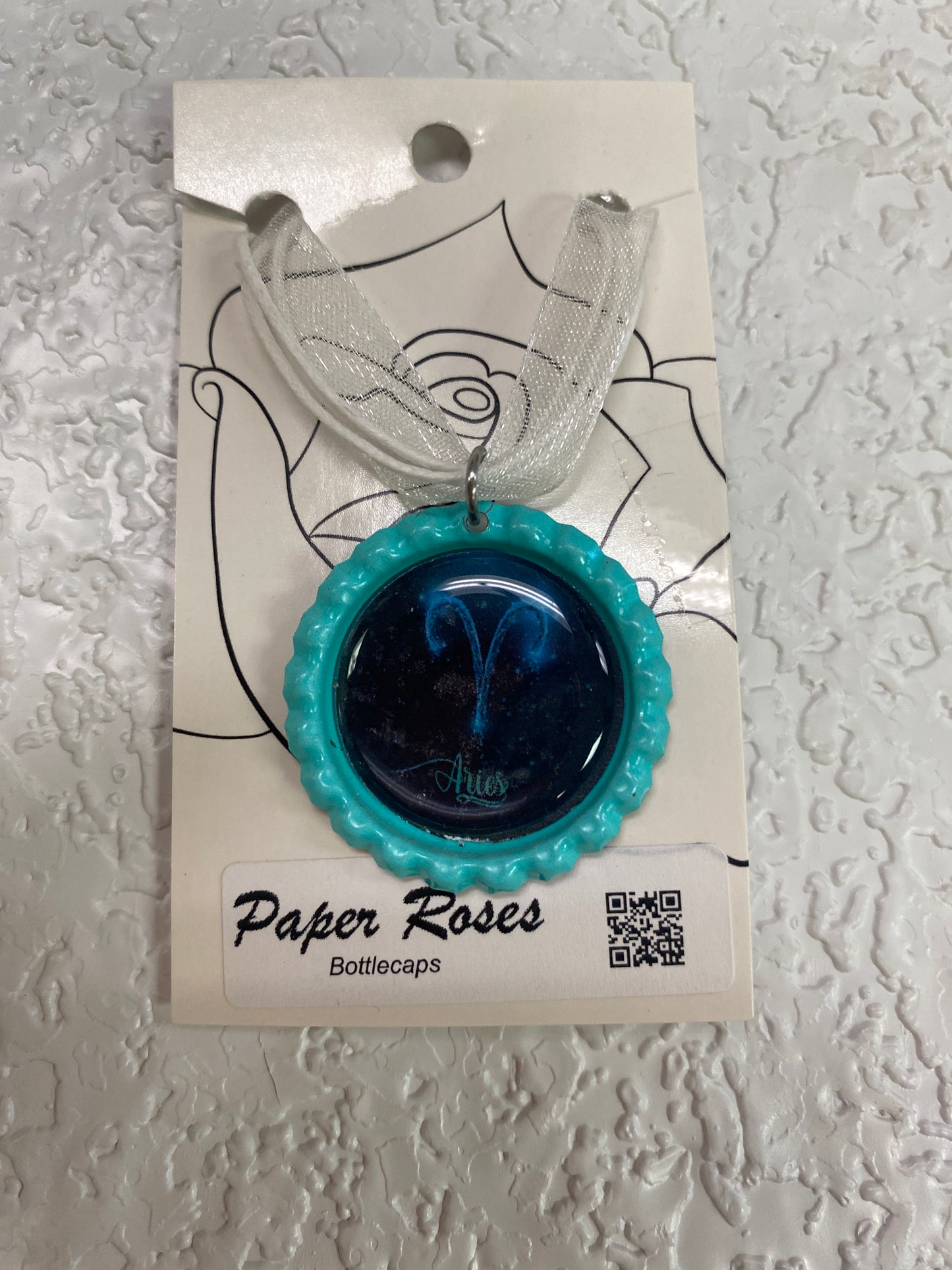 TEAL ARIES BOTTLE CAP NECKLACE