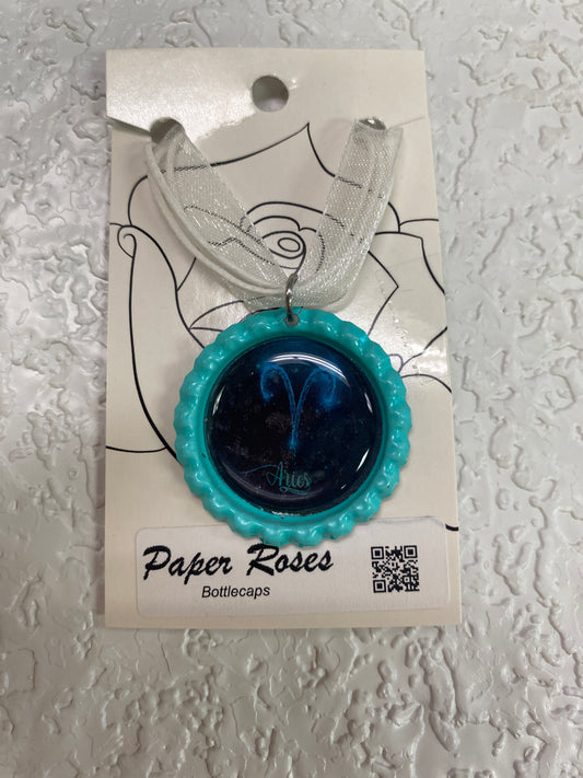 TEAL ARIES BOTTLE CAP NECKLACE