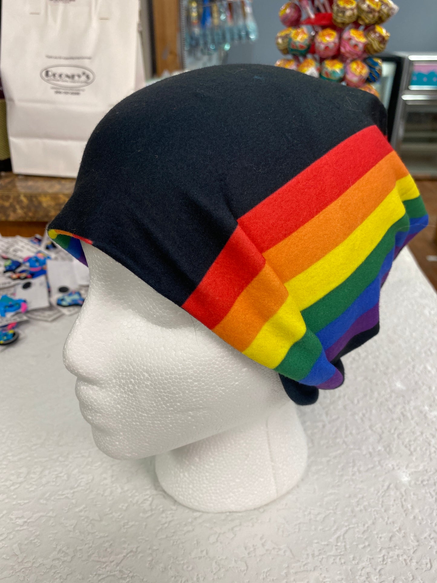 MENS BLACK RAINBOW PRIDE FLAG BEANIE