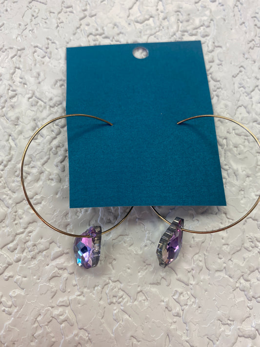 GOLD HOOPS LIGHT BLUE PURPLE SPARKLE