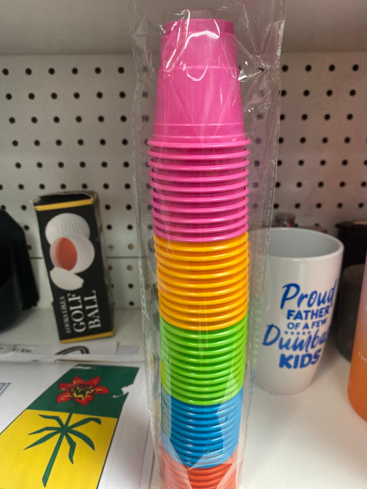 50 PC MINI DISP PLASTIC SHOT GLASSES ASSORTED