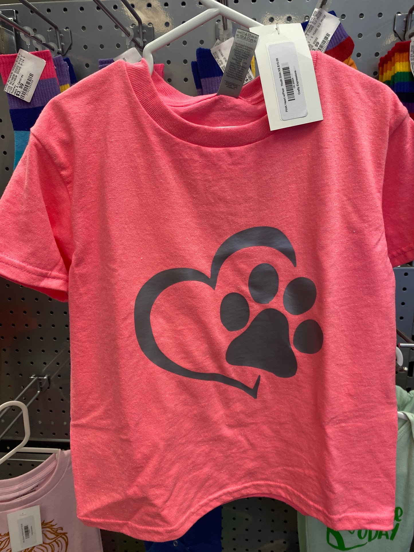 PINK HEART W PAW YOUTH SIZE XS
