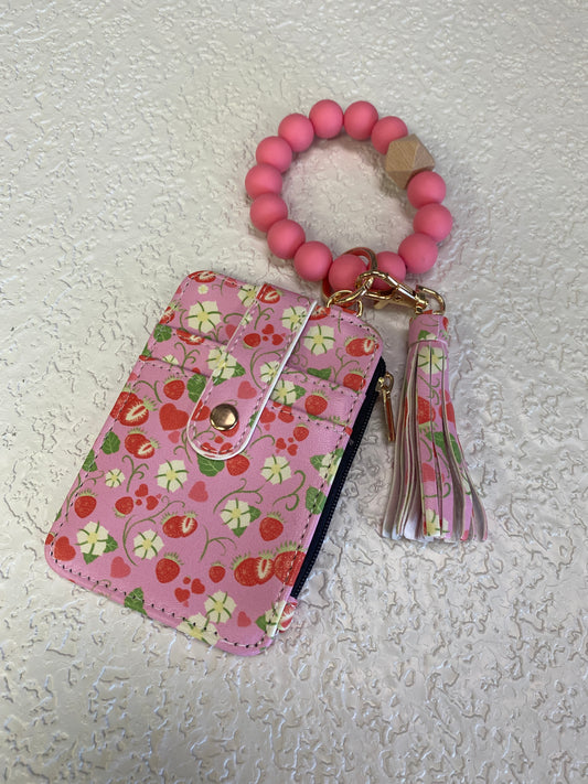 CUTE SILICONE WRISTLET WALLET STRAWBERRY PRINT