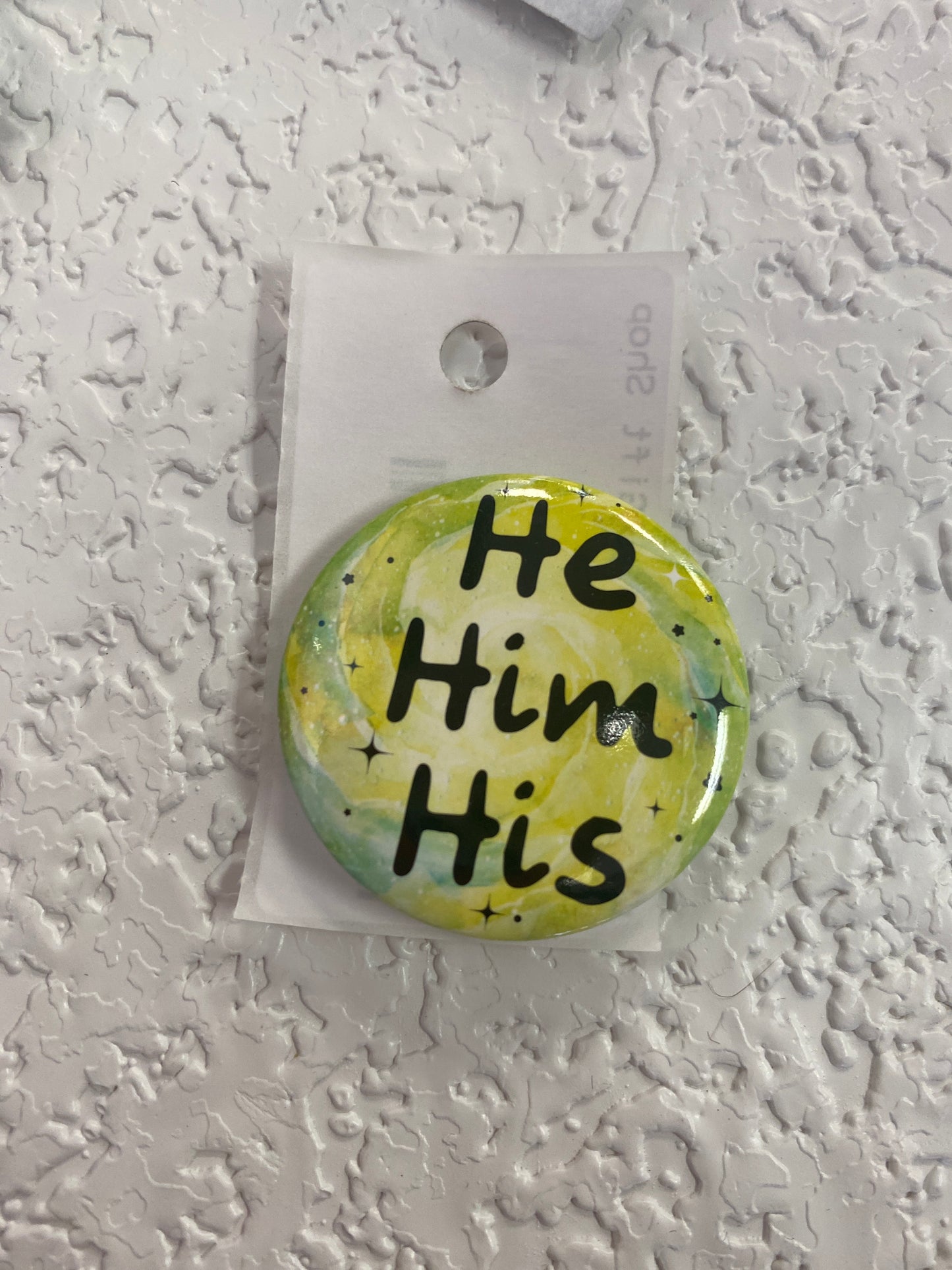 HE HIM HIS YELLOW TEAL BUTTON